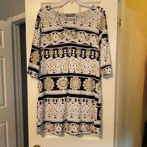 Black, gold and white shift dress